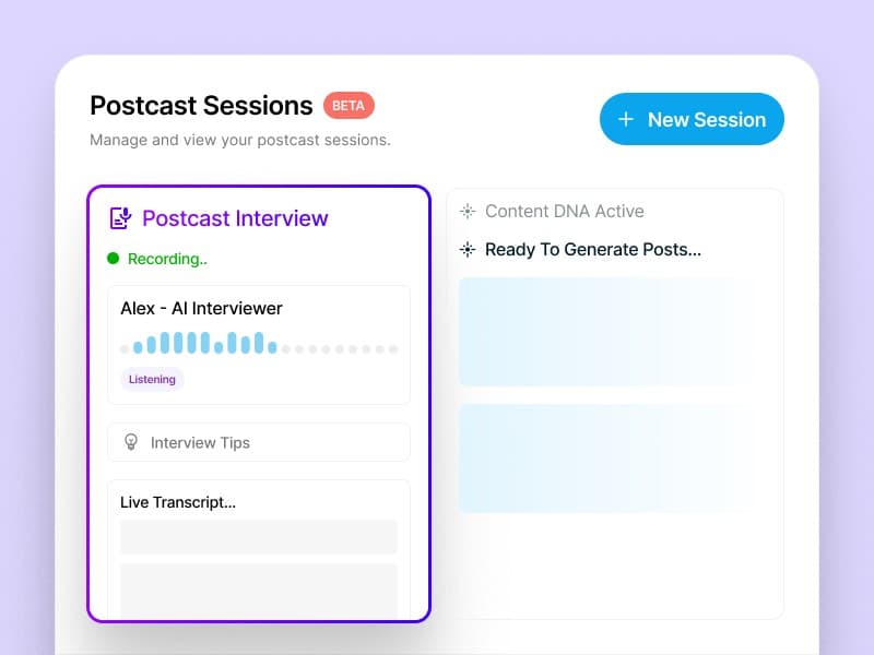 Supergrow Postcast Sessions with an AI interviewer recording a live conversation