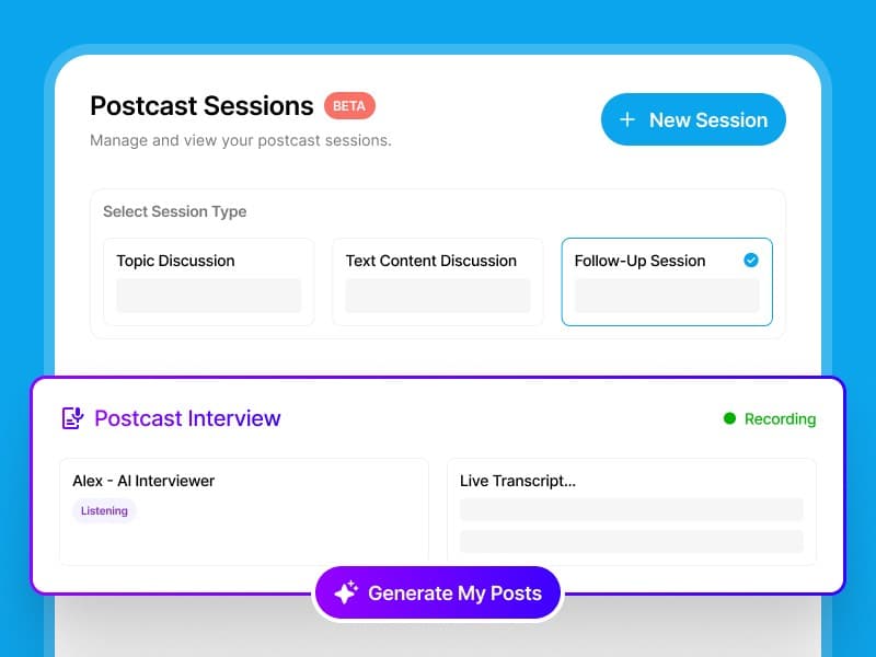 Supergrow Postcast interview session with Alex, the AI interviewer, recording