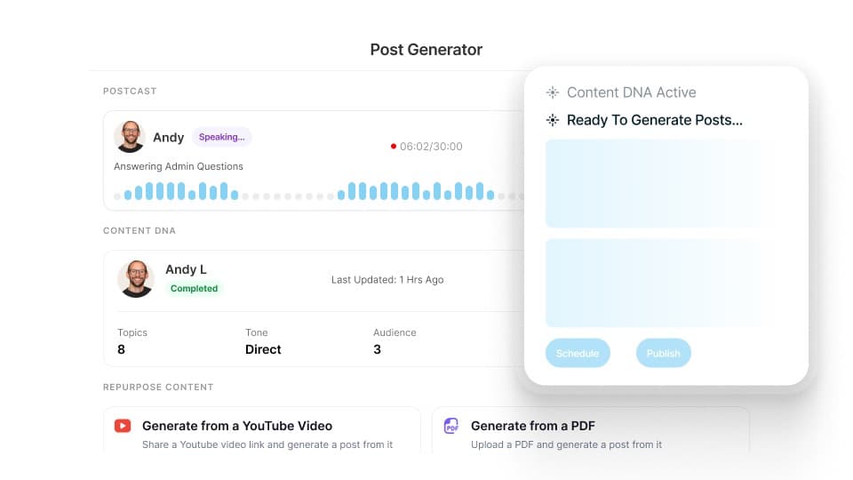 Supergrow Post Generator with a Postcast recording and Content DNA active