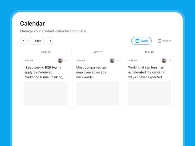 Supergrow weekly content calendar with scheduled posts