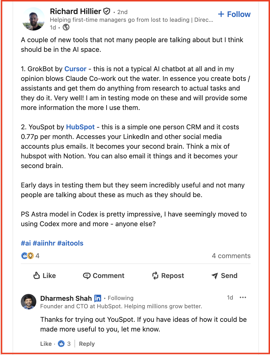 LinkedIn comment reply from a senior leader