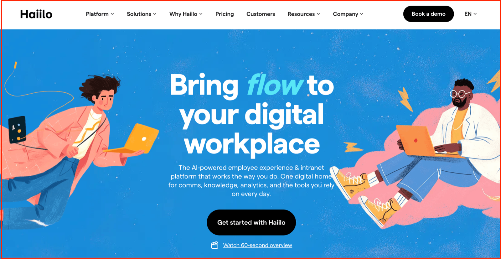 Haiilo homepage with the headline Bring flow to your digital workplace