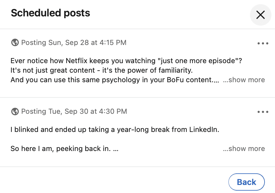 TODO: describe image for How to See Scheduled Posts on LinkedIn — Desktop Web