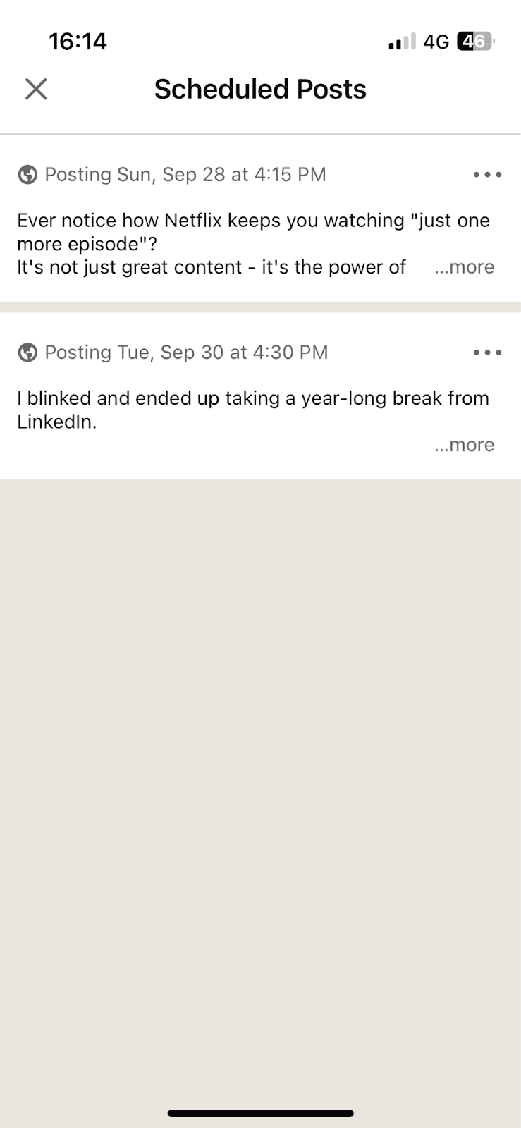 TODO: describe image for How to See Scheduled Posts on LinkedIn — Mobile