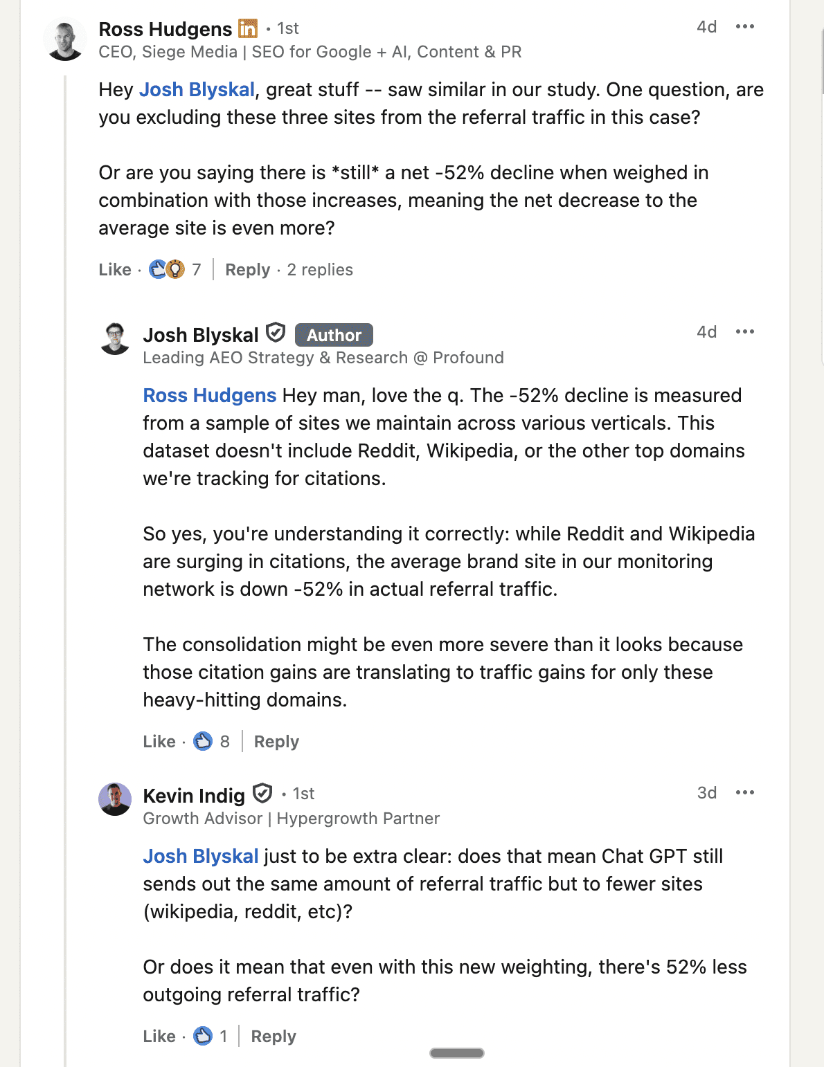 ross hudgens effectively using linkedin to build engagement on others post