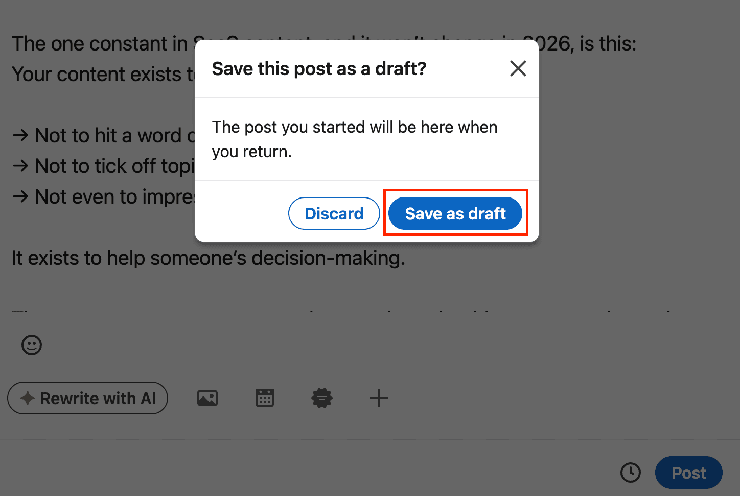 TODO: describe image for How to Save Draft Posts on LinkedIn (Desktop)?