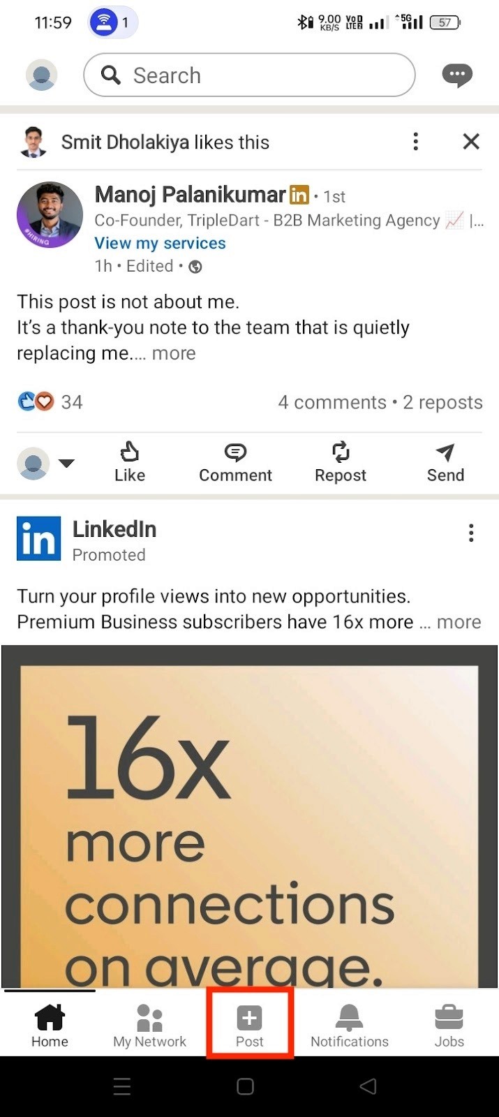 TODO: describe image for How to Save Draft Posts on LinkedIn (Mobile App)