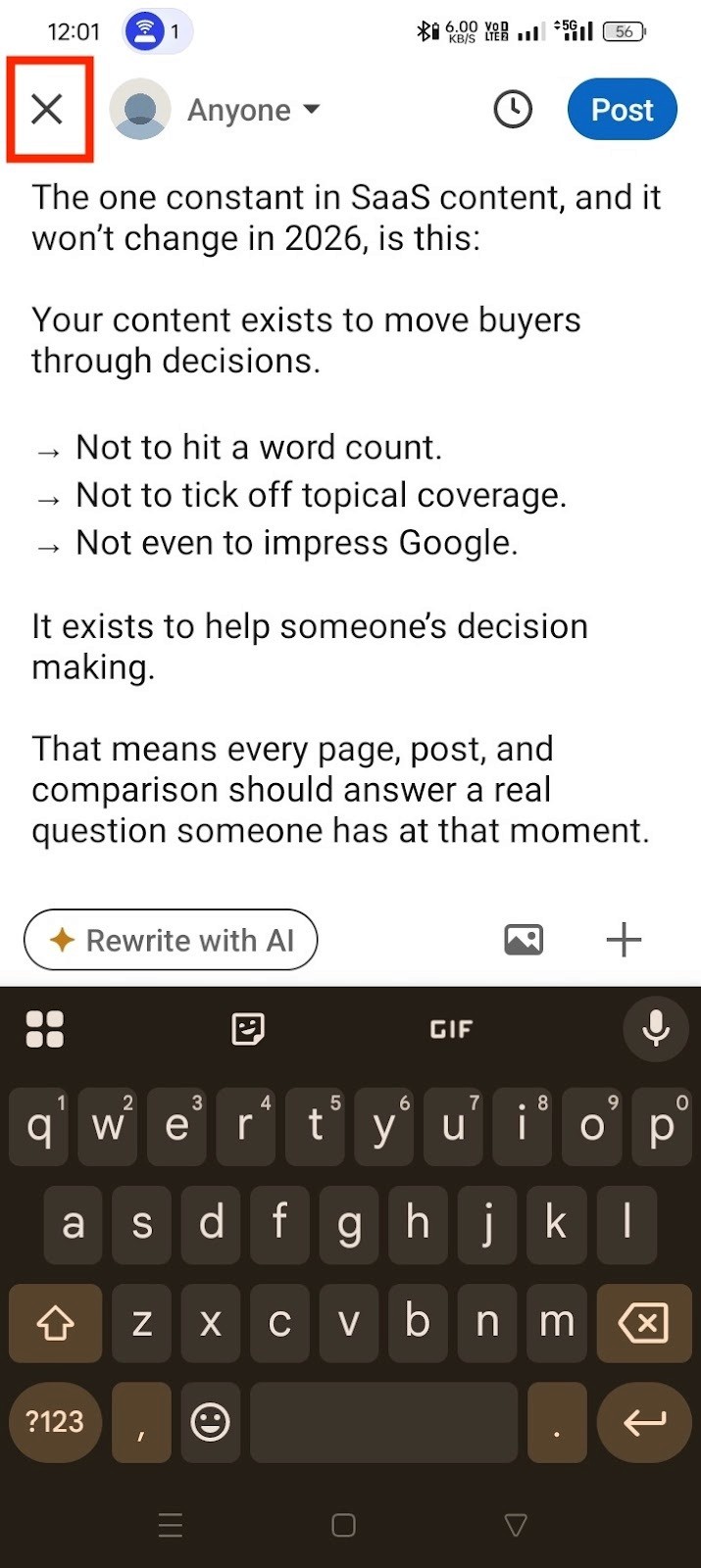 TODO: describe image for How to Save Draft Posts on LinkedIn (Mobile App)