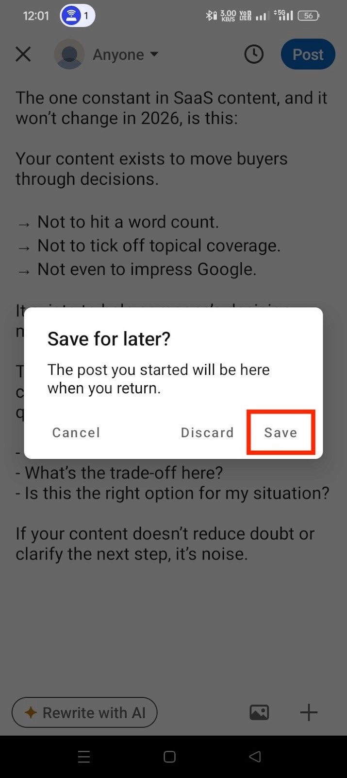 TODO: describe image for How to Save Draft Posts on LinkedIn (Mobile App)