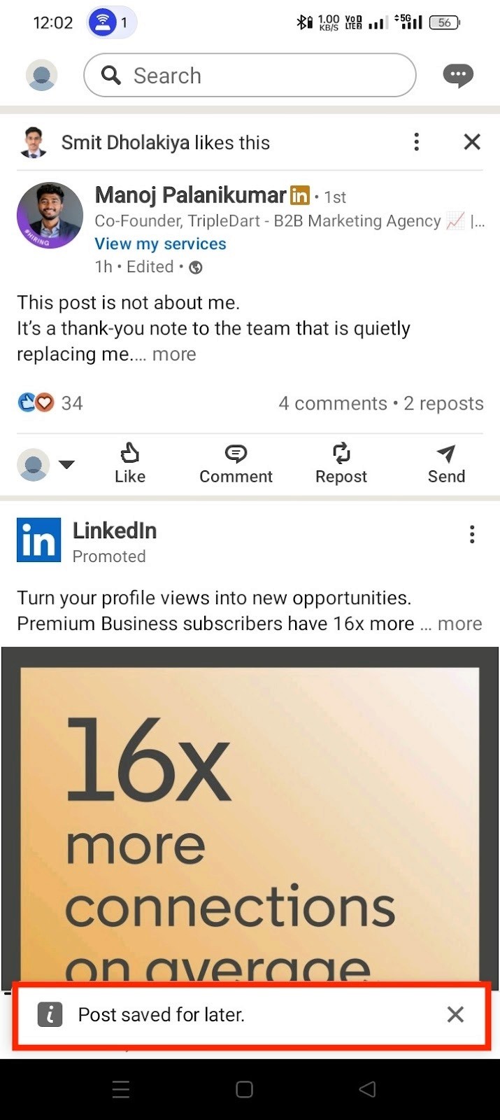 TODO: describe image for How to Save Draft Posts on LinkedIn (Mobile App)