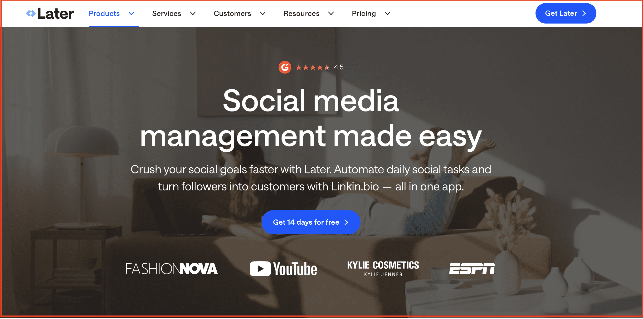 Later visual social media scheduling calendar