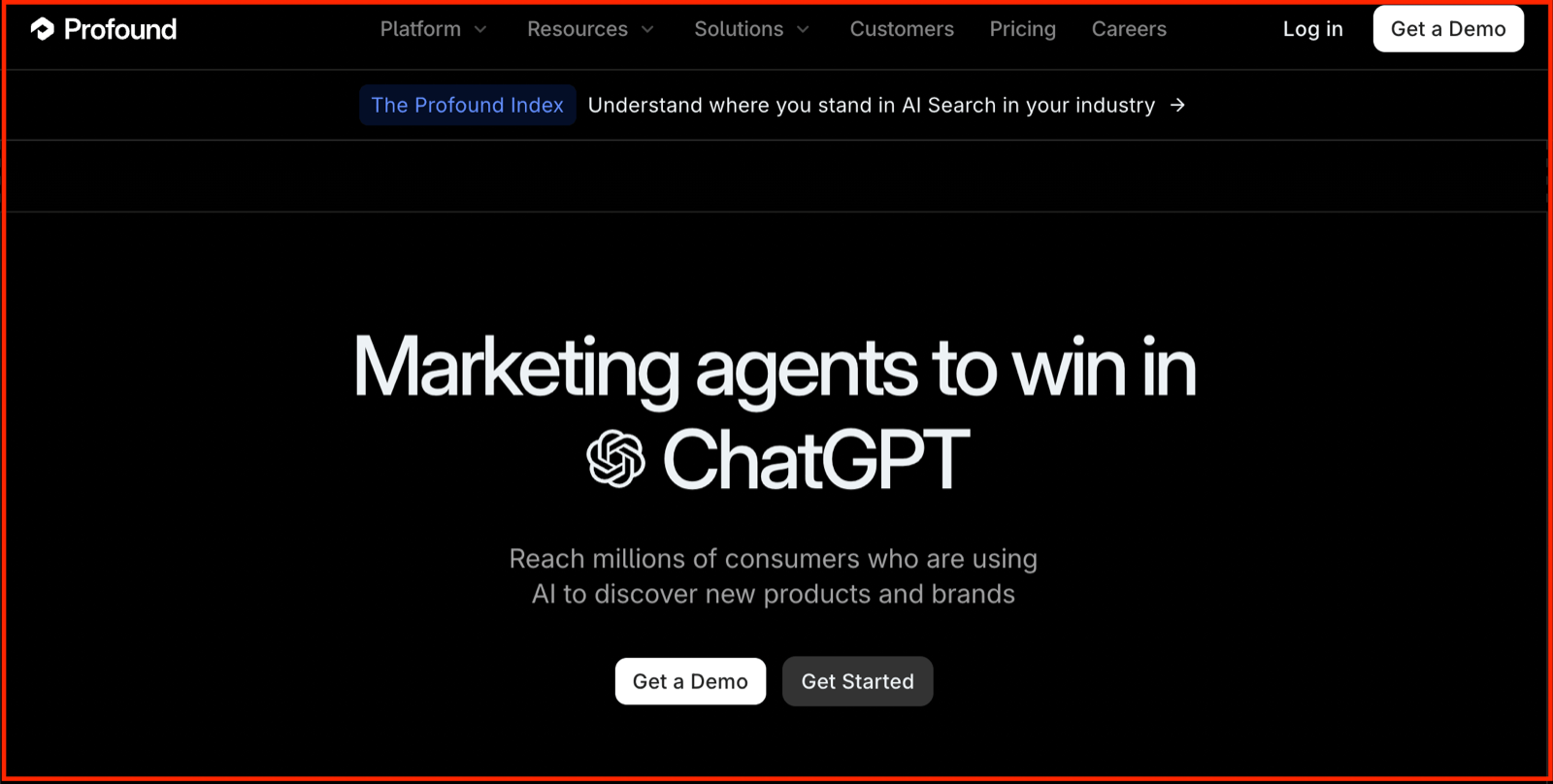 Profound homepage with the headline Marketing agents to win in ChatGPT