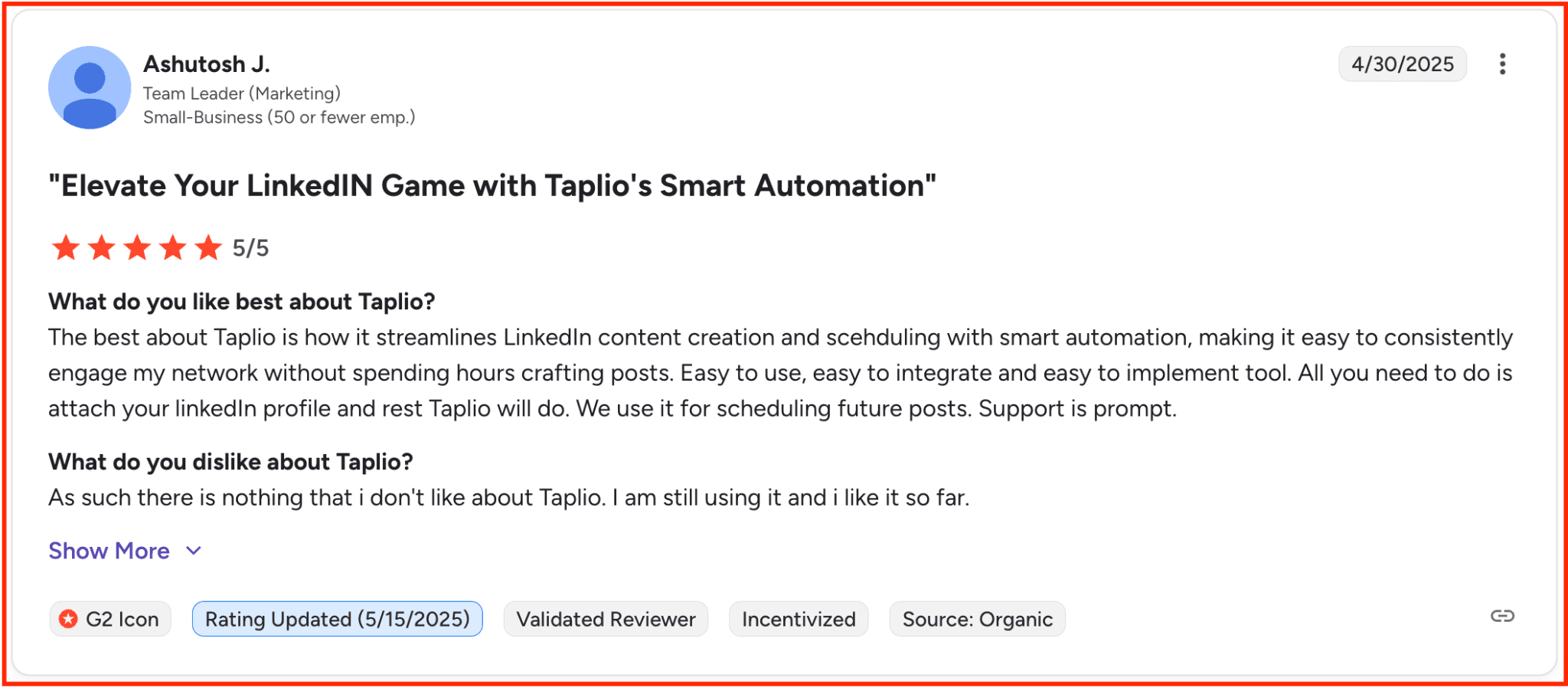 TODO: describe image for What Real Users Say About Taplio